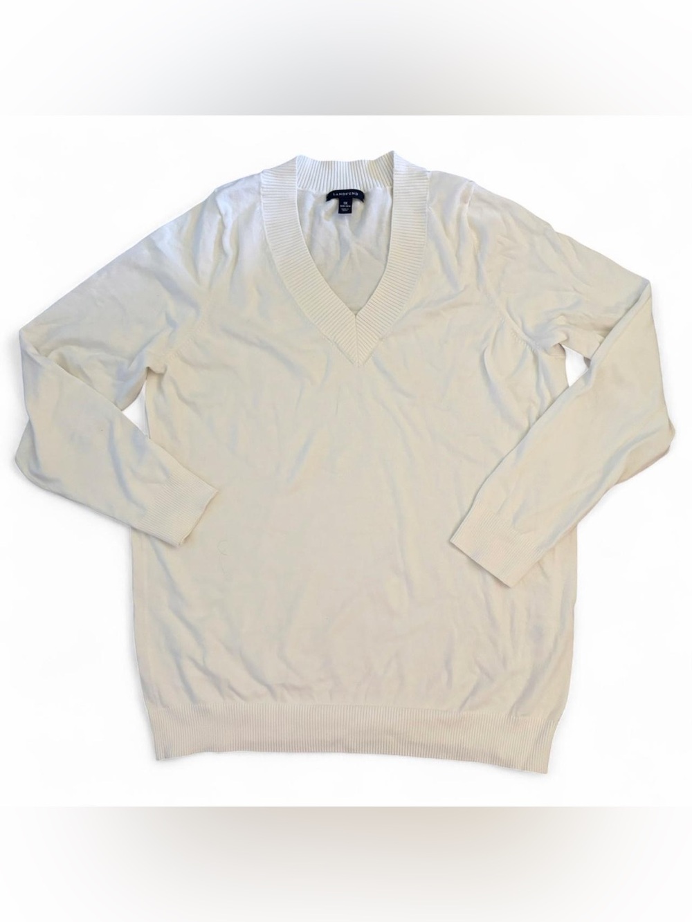 Lands' End Men’s Off-White V-Neck Sweater
